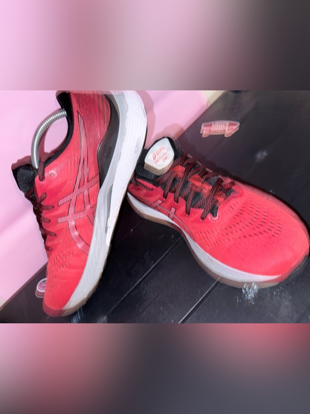Asics Gel style co F580721 Bright Red Lace-Up Running Shoes with Black Accents